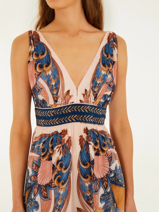 FARM Rio Dresses & Skirts - FARM Rio Garden Scarf Soft Pink V Neck Midi Dress L NWT